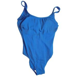 Vintage Baltex One Piece‎ Swimsuit Women Size 12 Blue Textured Waffle Scoop Neck